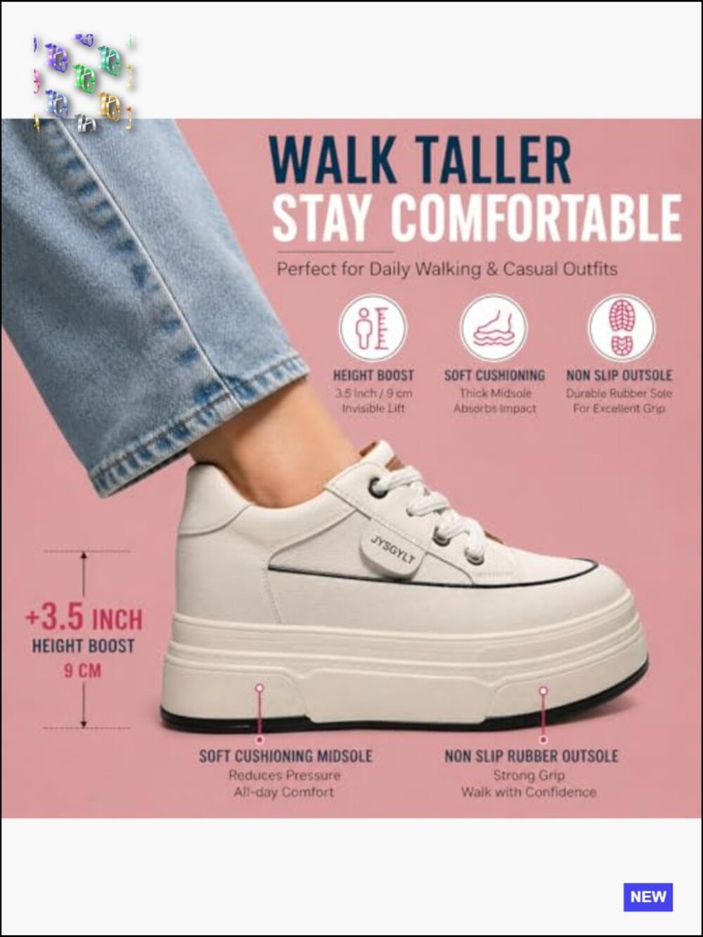 Platform Sneakers Women Chunky Casual Walking Shoes Comfortable Cushioned Arch - Picture 2 of 7